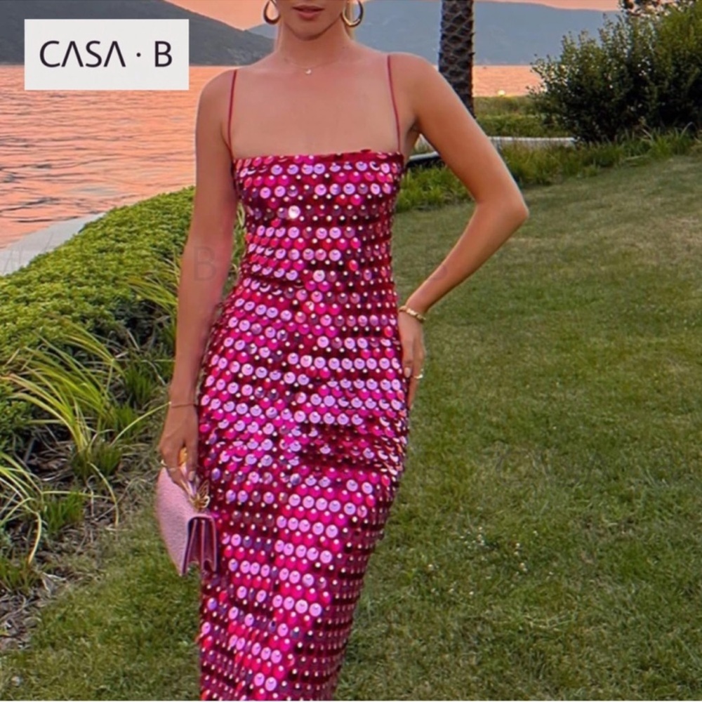CASA·B Pink Sequin Midi Dress - Picture 2 of 11
